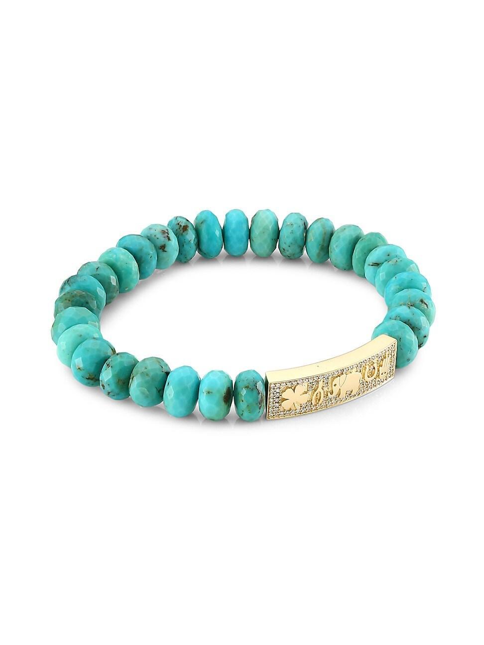 Womens Turquoise, 14K Yellow Gold & Diamond Good Luck Tableau Bar Beaded Bracelet Product Image