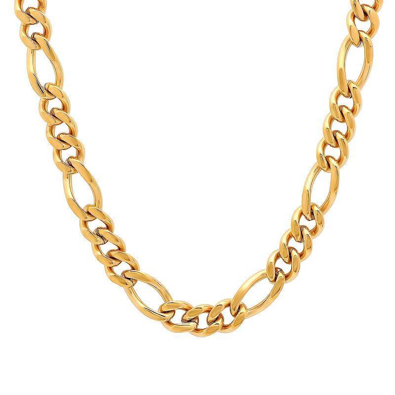 Mens Ion-Plated Stainless Steel Figaro Link Chain Necklace - 24 in. Gold Tone Product Image