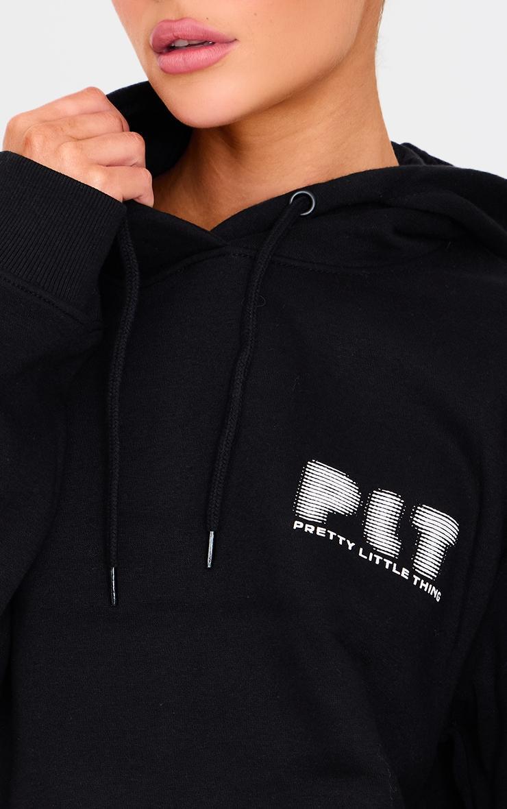 PRETTYLITTLETHING Black Printed Oversized Hoodie Product Image