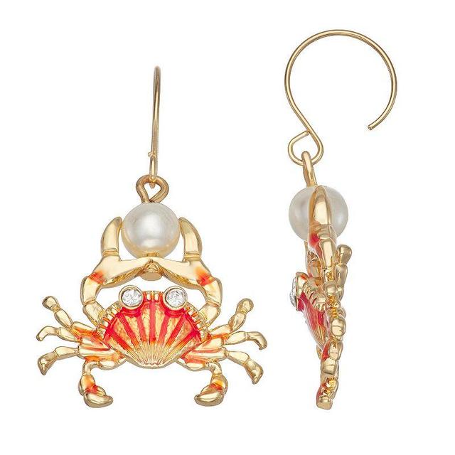 Napier Gold Tone Orange Enamel Ocean World Crabs Drop Earrings, Womens Product Image