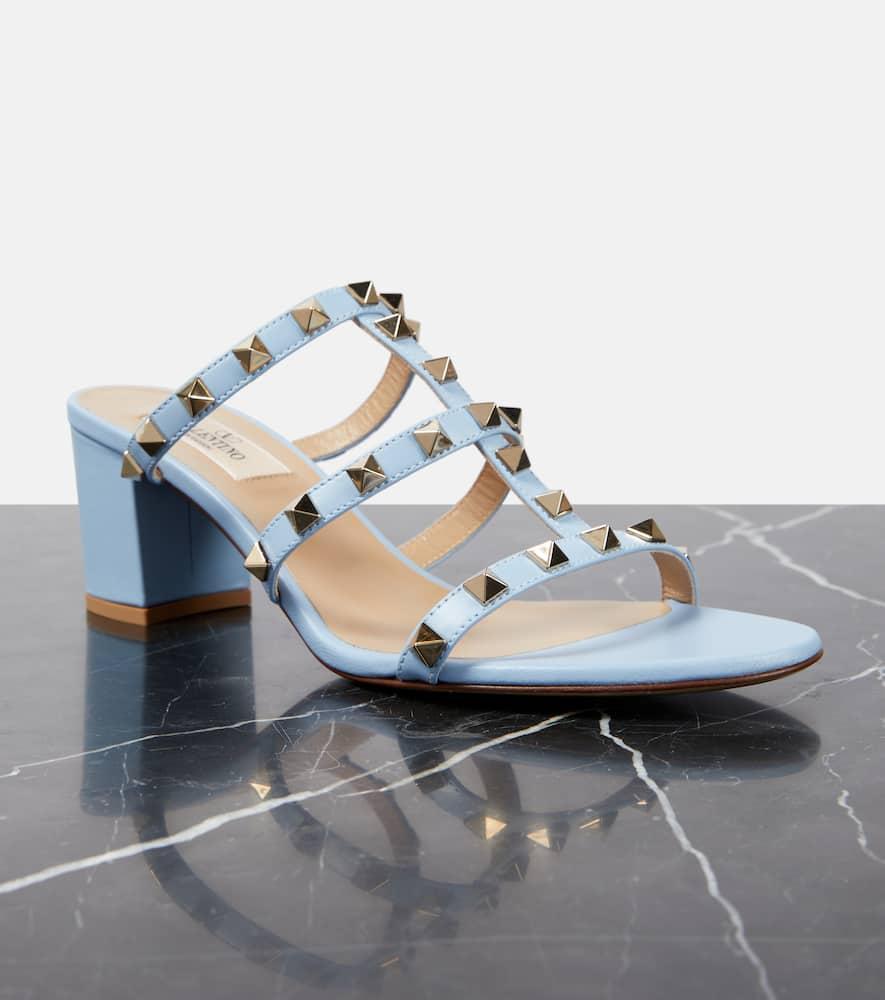 Valentino Rockstud Caged 60 Leather Sandal In Blue Product Image