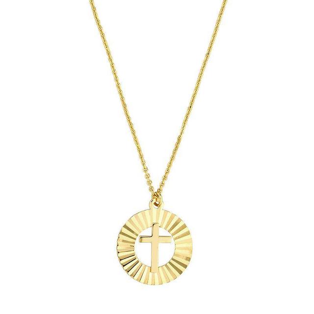 14k Gold Radiant Disk Cross Adjustable Necklace, Womens Product Image