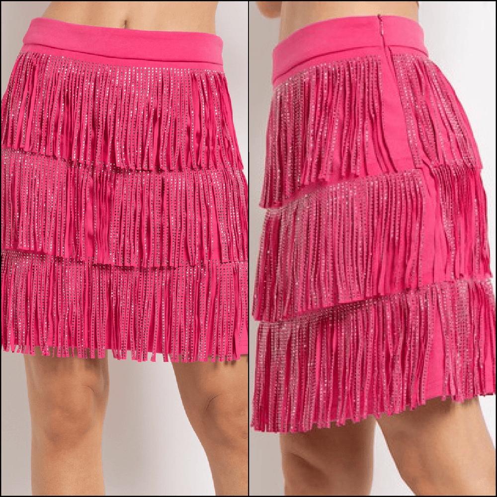 Plus Pink Rhinestone Fringe Mini Skirt* Product Image