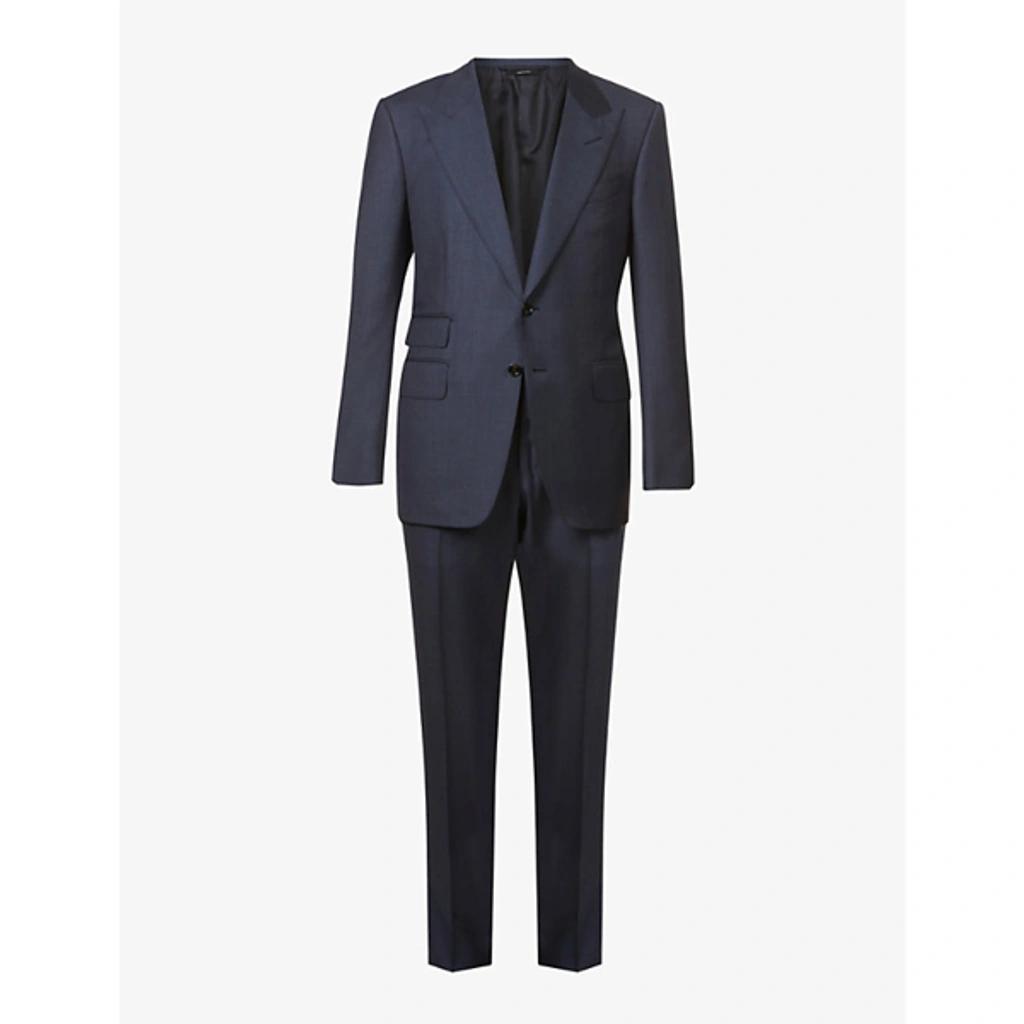 TOM FORD Shelton-fit Single-breasted Sharkskin Wool Suit In Navy Solid Product Image