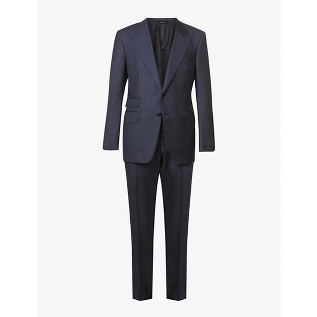 TOM FORD Shelton-fit Single-breasted Sharkskin Wool Suit In Navy Solid Product Image