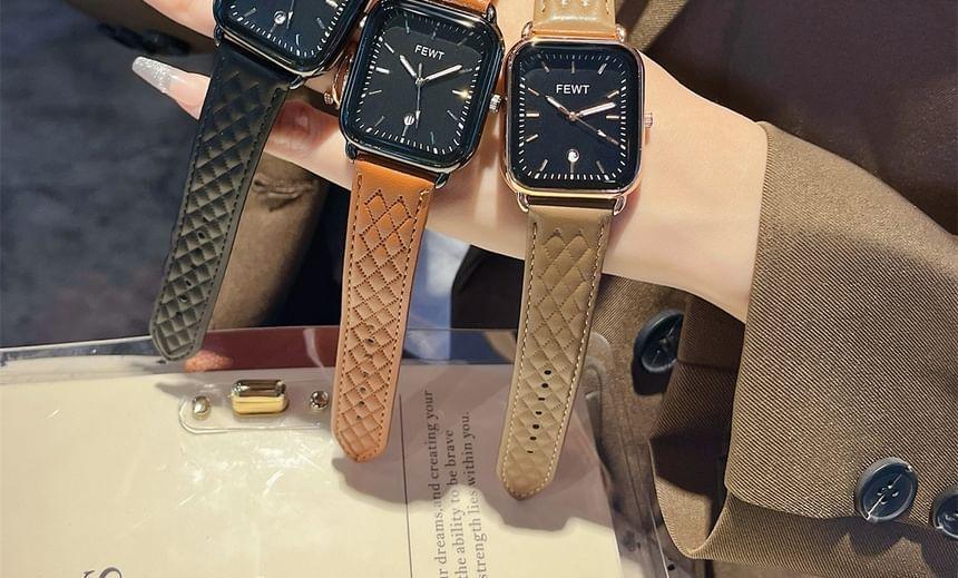 Square Faux Leather Strap Watch Product Image