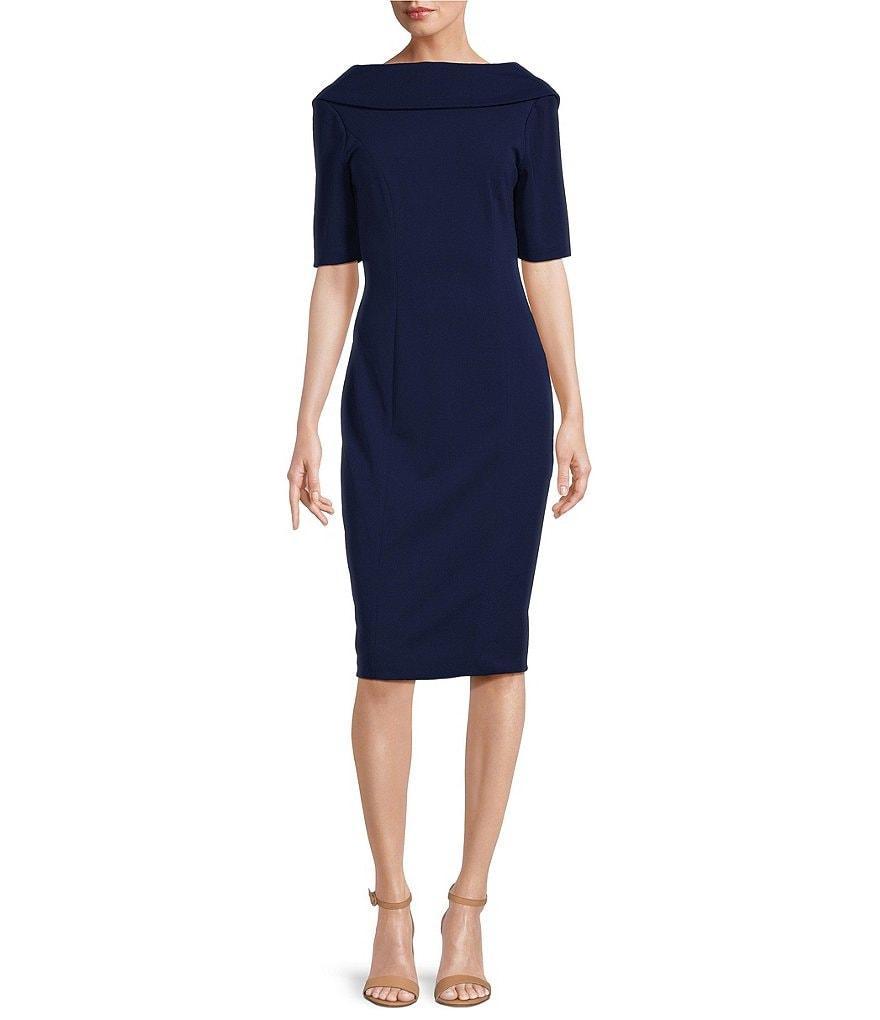 Adrianna Papell V-Back Foldover Collar Short Sleeve Sheath Dress Product Image