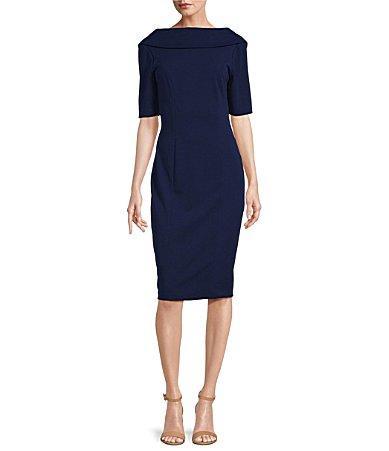 Adrianna Papell V-Back Foldover Collar Short Sleeve Sheath Dress Product Image