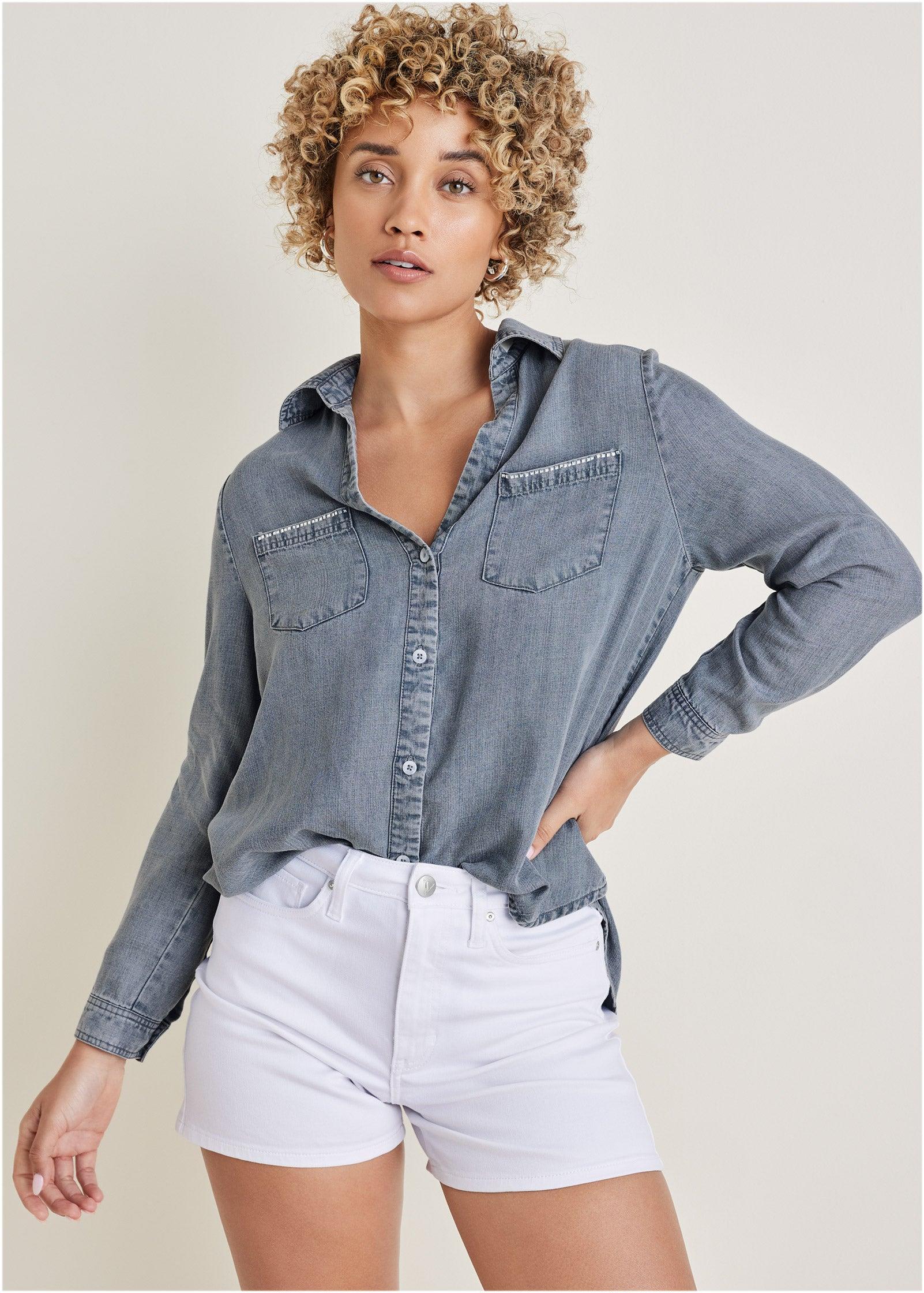 Chambray Button-Down Top - Medium Wash product image