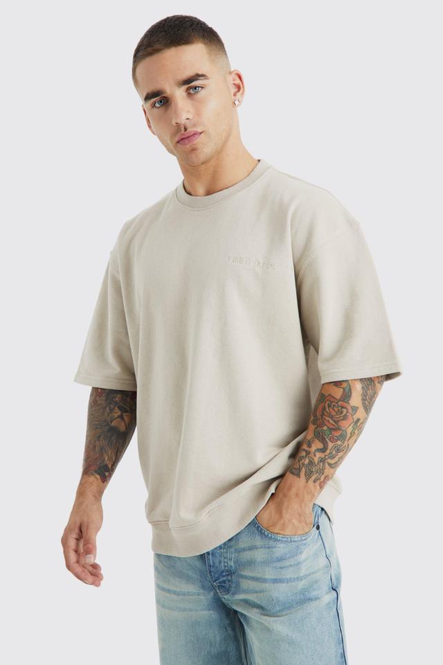 Mens Beige Short Sleeve Oversized Boxy Sweatshirt, Beige Product Image