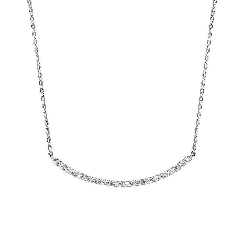 Sterling Silver Round Cubic Zirconia Curved Bar Necklace, Womens Product Image