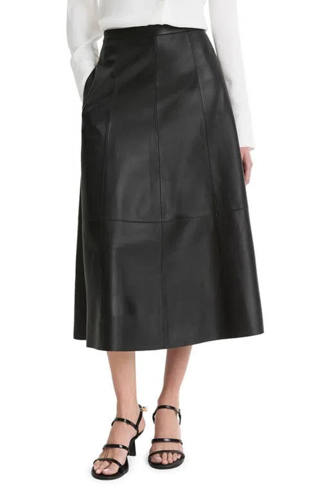 Leather Midi A-line Skirt In Black product image