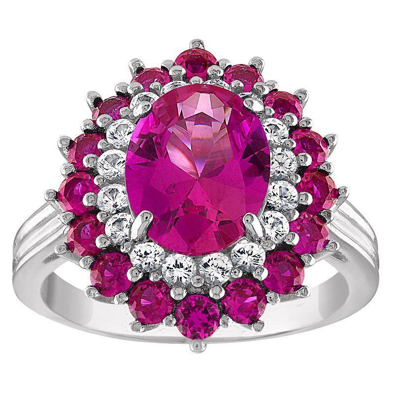 Designs by Gioelli Sterling Silver Lab-Created Pink Sapphire & Ruby Ring, Womens Product Image