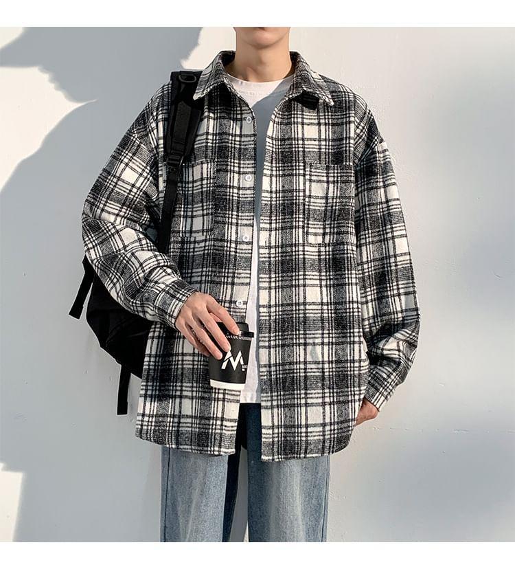 Collared Plaid Button Shacket Product Image