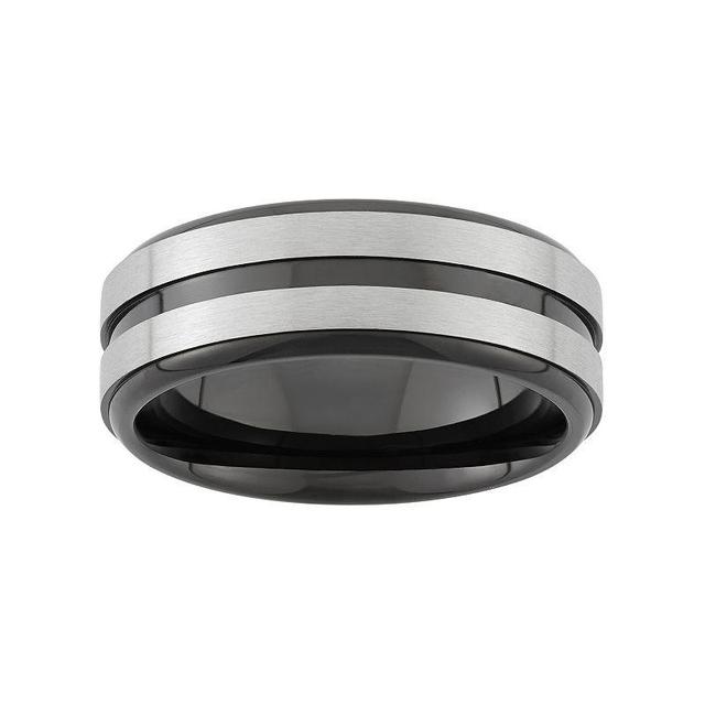 Two Tone Stainless Steel Striped Wedding Band - Men, Mens Grey Product Image