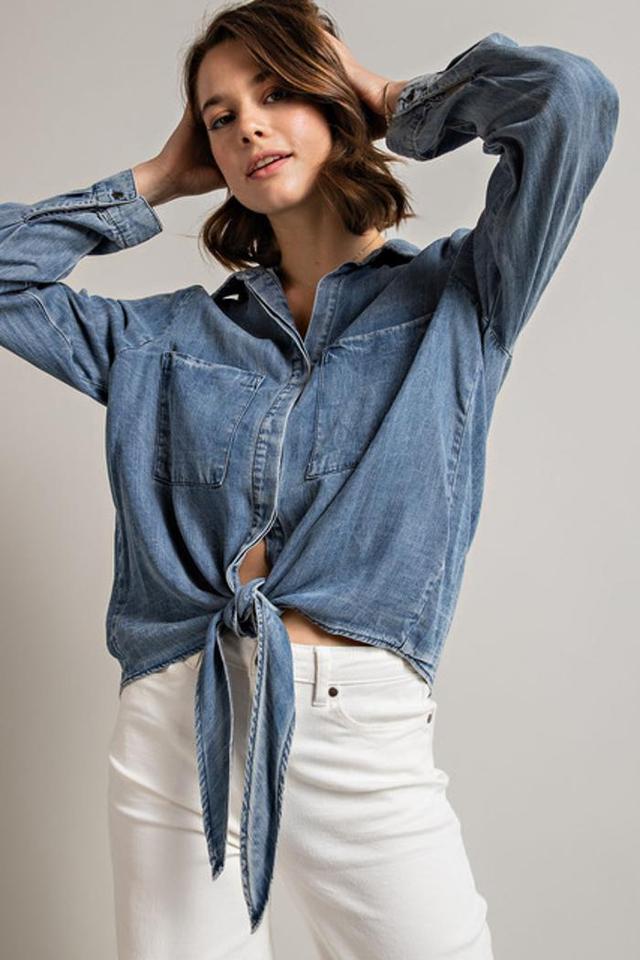 Washed Denim Crop Shirt Product Image