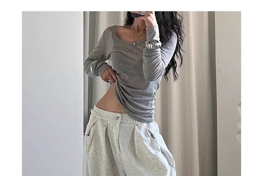 High Rise Plain Wide Leg Sweatpants Product Image