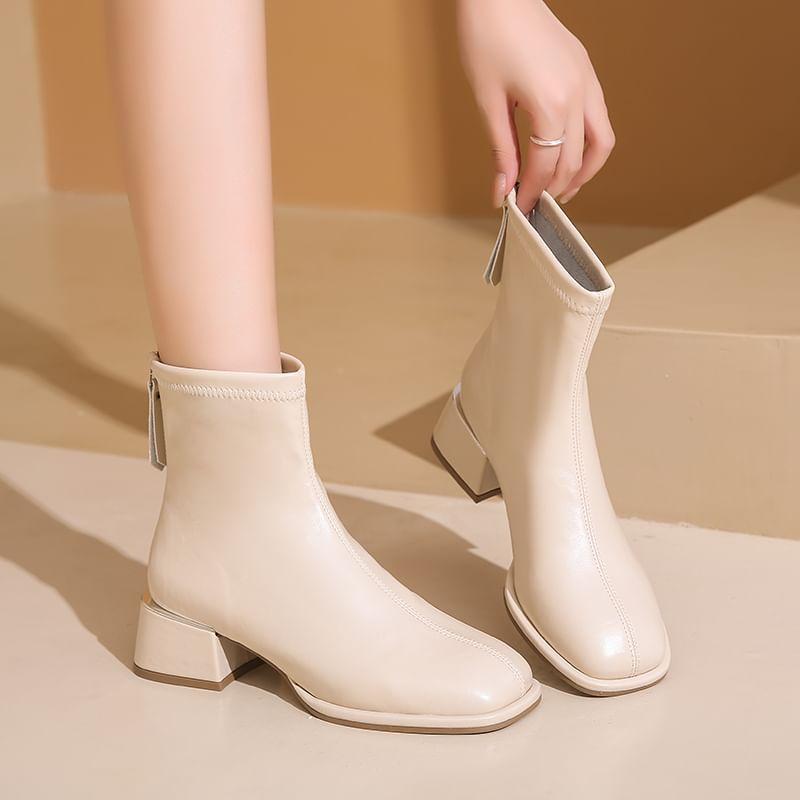 Faux Leather Chunky Heel Short Boots product image