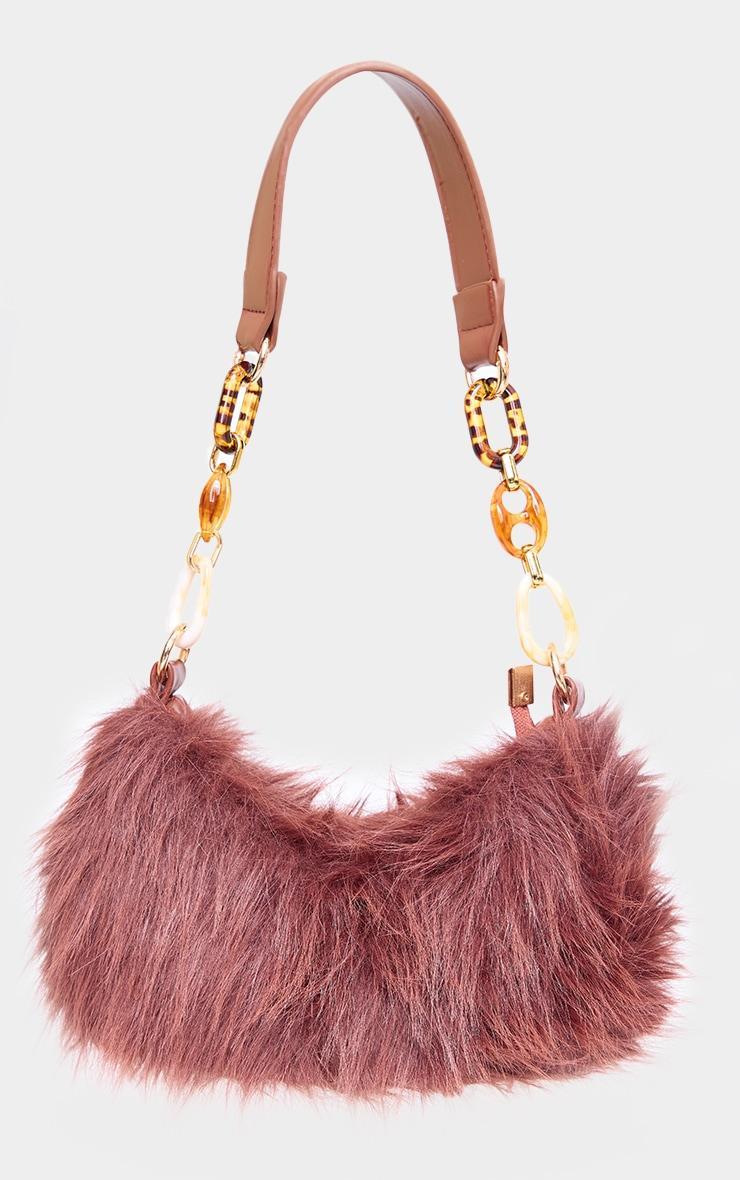 Brown Faux Fur Link Handle Shoulder Bag Product Image