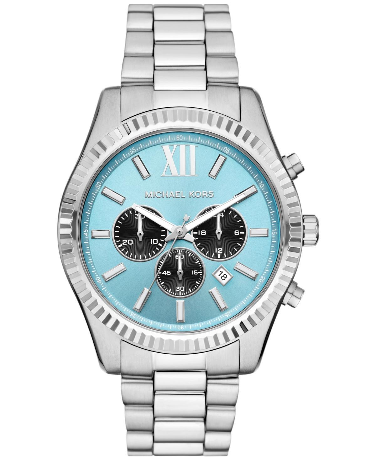 Michael Kors Mens Lexington Chronograph Silver-Tone Stainless Steel Watch 44mm Product Image