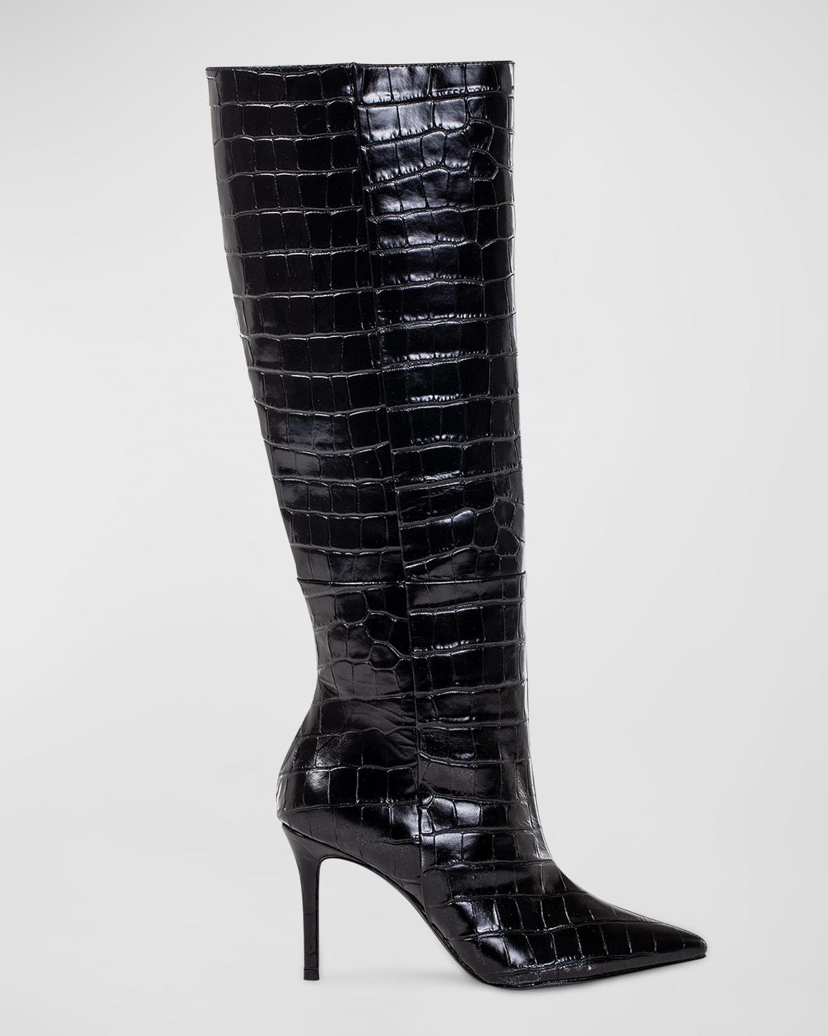 BLACK SUEDE STUDIO Tory Croc Embossed Knee High Boot Product Image