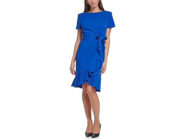 Calvin Klein Short Sleeve Ruffle Wrap Dress (Regatta) Women's Dress Product Image