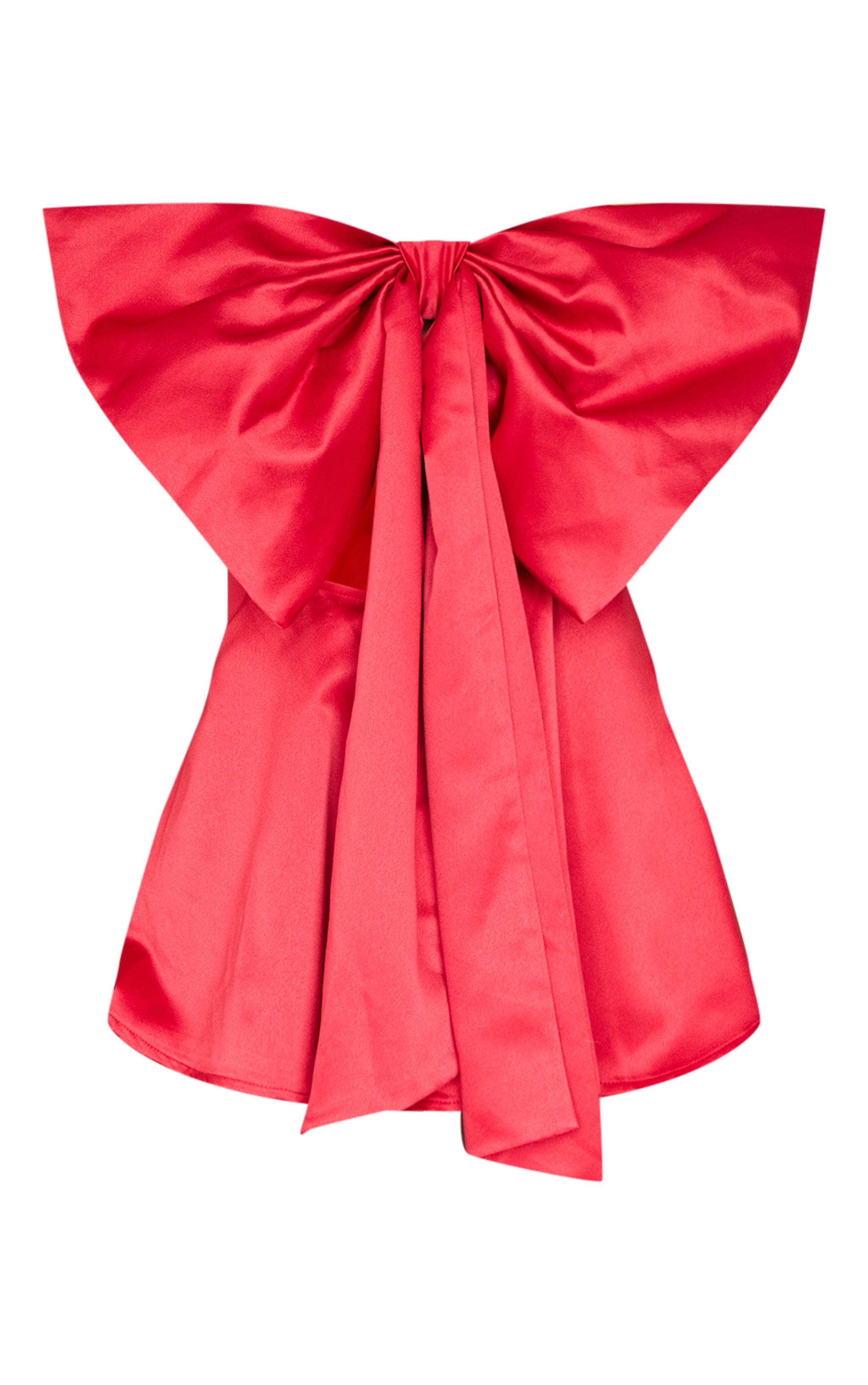 Red Satin Oversized Bow Bandeau Romper Product Image