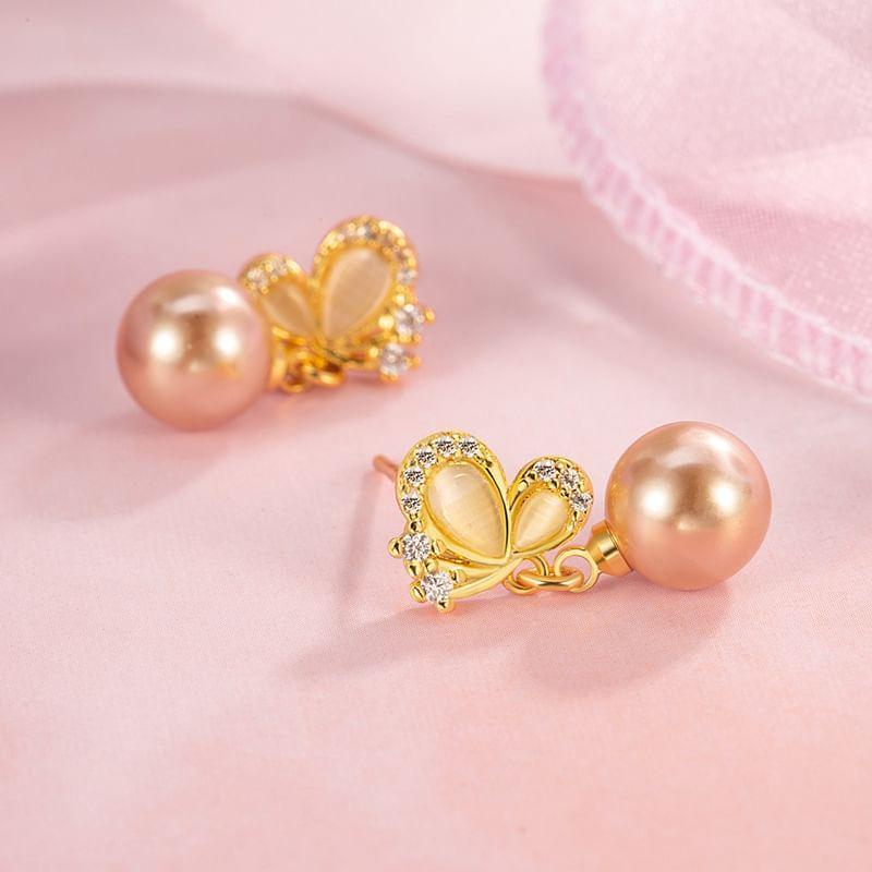 Butterfly Rhinestone Faux Pearl Alloy Drop Earring Product Image