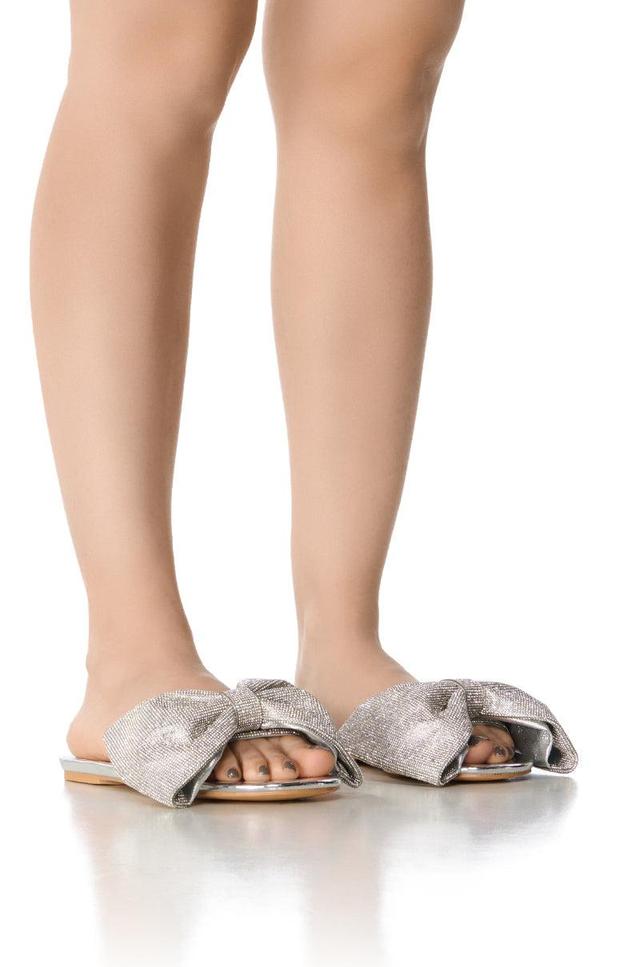 AZALEA WANG BOWTON SILVER BOW DETAIL FLAT SANDAL Product Image