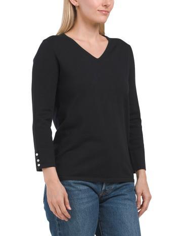 Pima Cotton Blend Classic V Sweater for Women | Cotton/Nylon Product Image