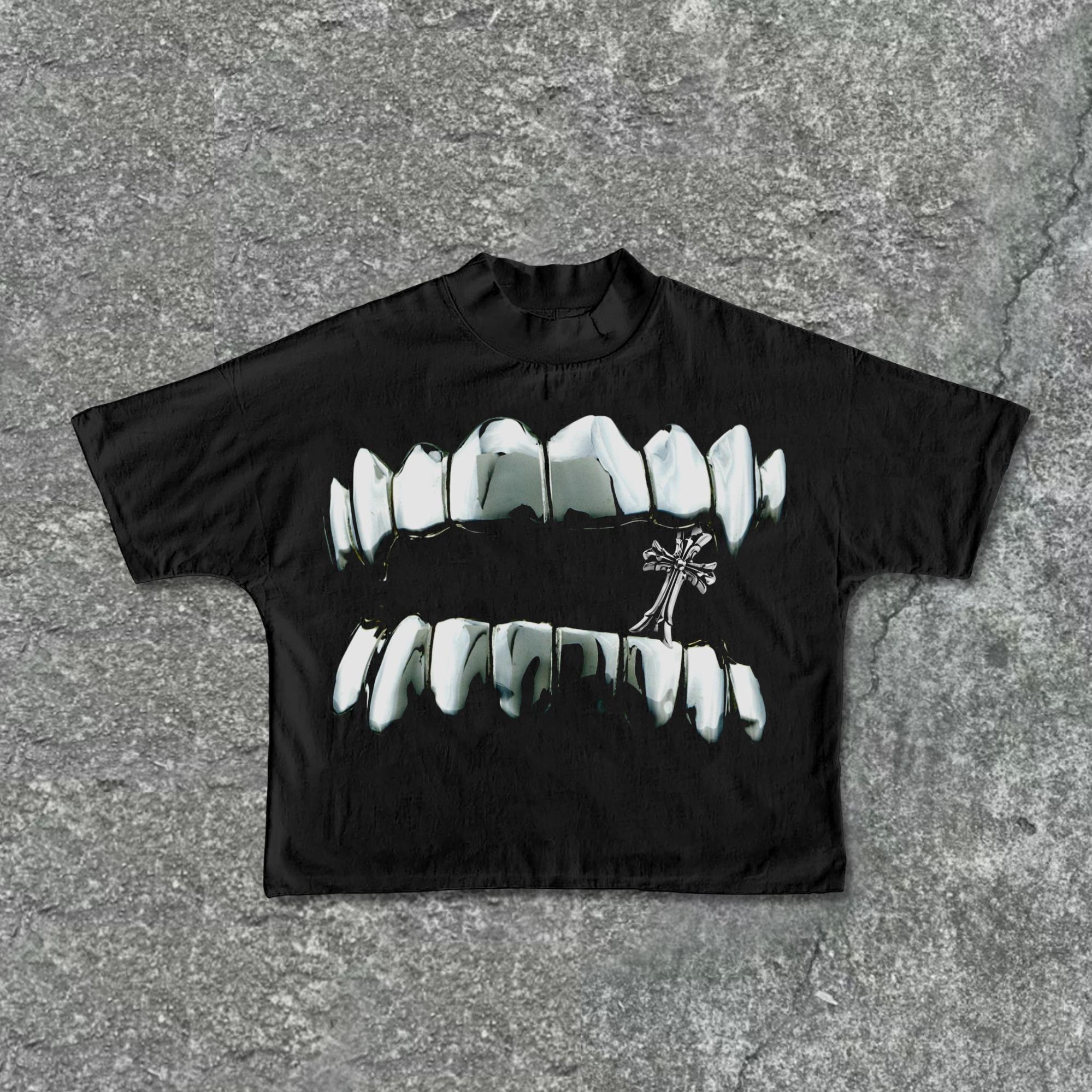 Cross Teeth Graphics Cotton Cropped T-Shirts Product Image