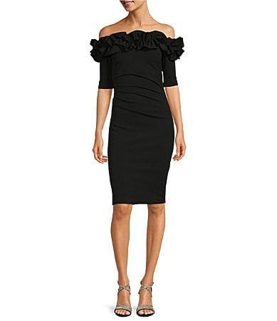 Xscape Ruffle Off-the-Shoulder Cocktail Dress Product Image