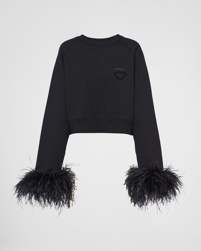 Crew-neck sweatshirt with feather trim Product Image