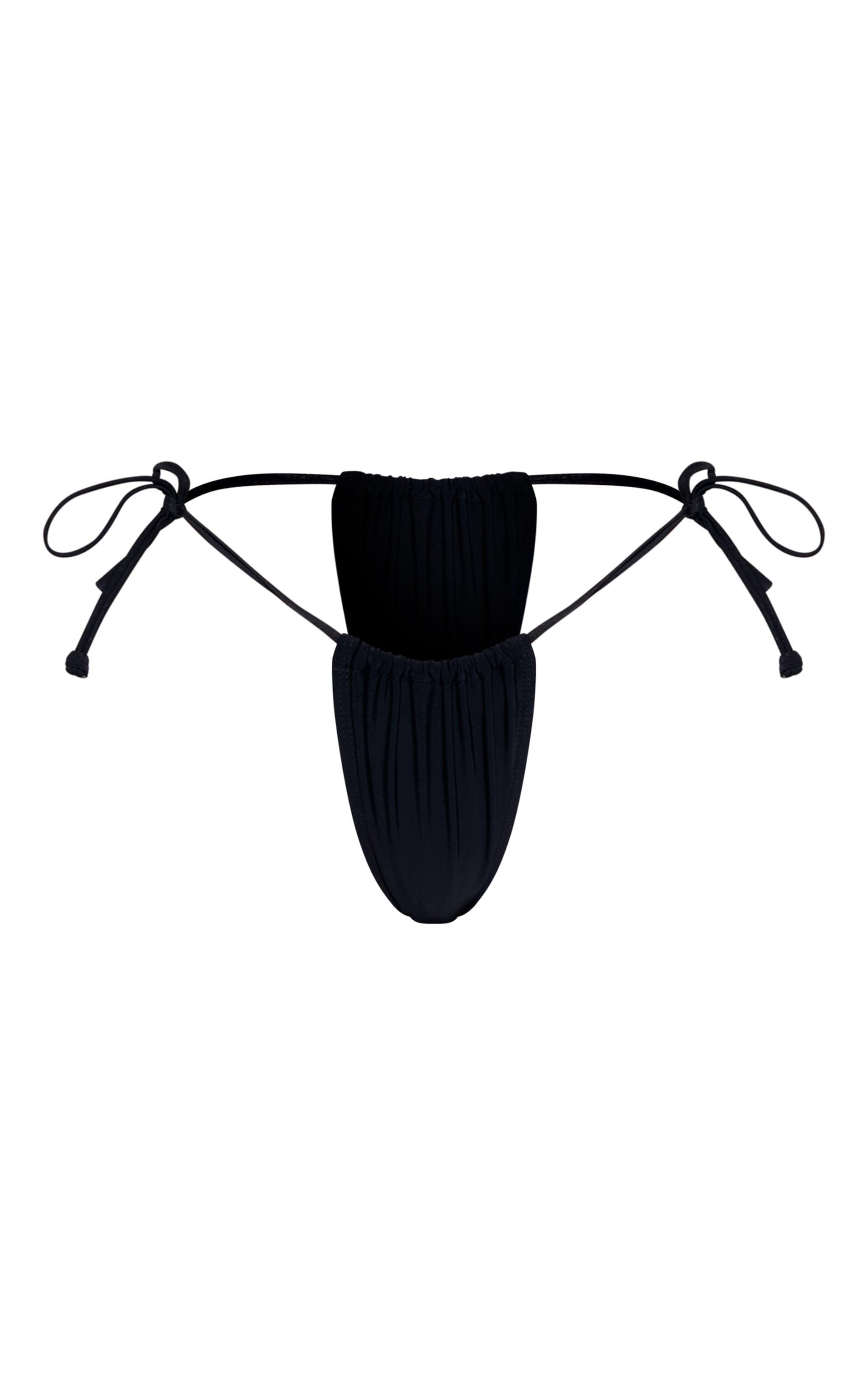 Black Mix & Match Mini Ruched Tie Side Bikini Bottoms Product Image