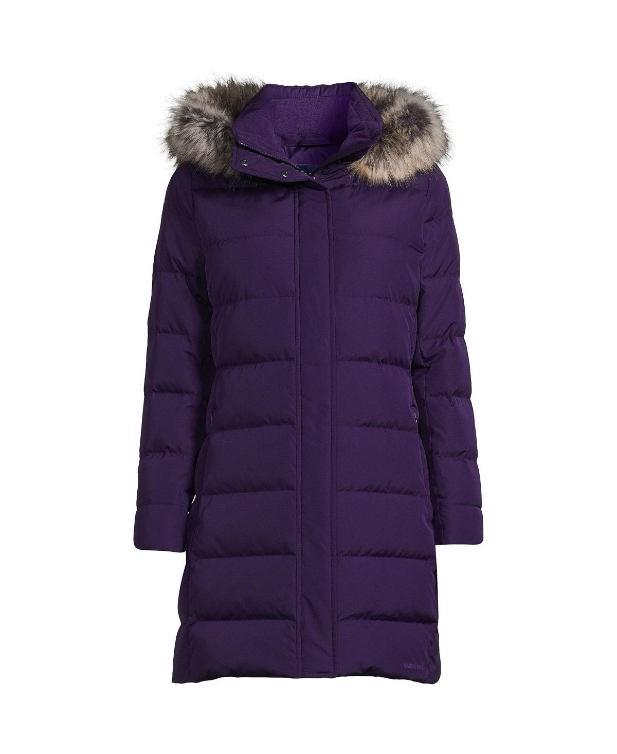 Womens Lands End Faux-Fur Hood Long Down Winter Coat Pink Berry Product Image