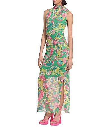 Donna Morgan Stretch Sleeveless Mock Neck Shirred Maxi Dress Product Image