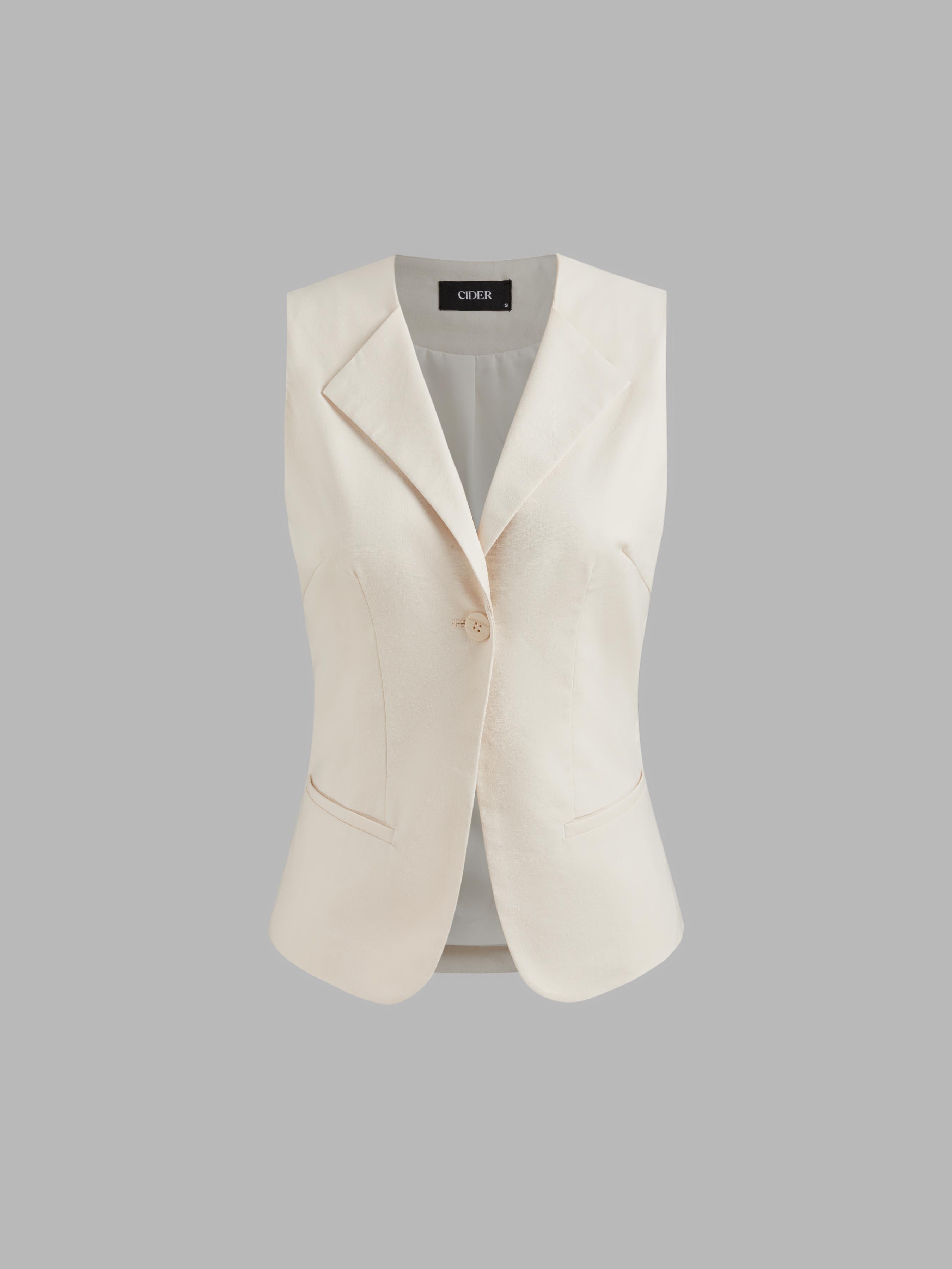 Linen-blend Collar Solid Button Blazer Vest Product Image