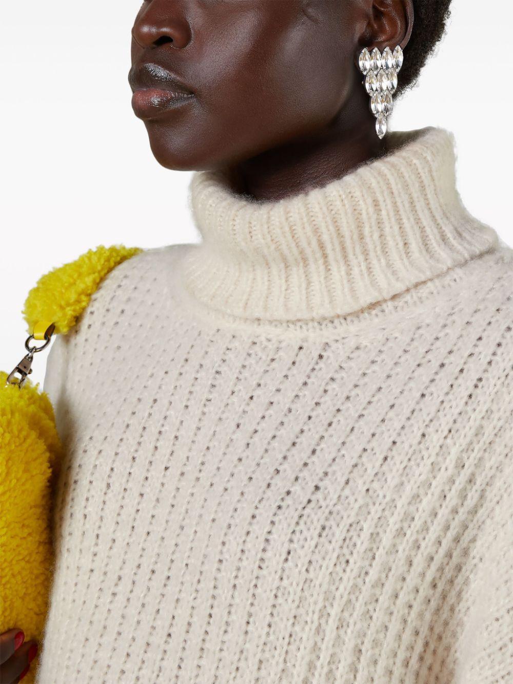 Logo-embroidered Knitted Roll-neck Jumper In Neutrals Product Image