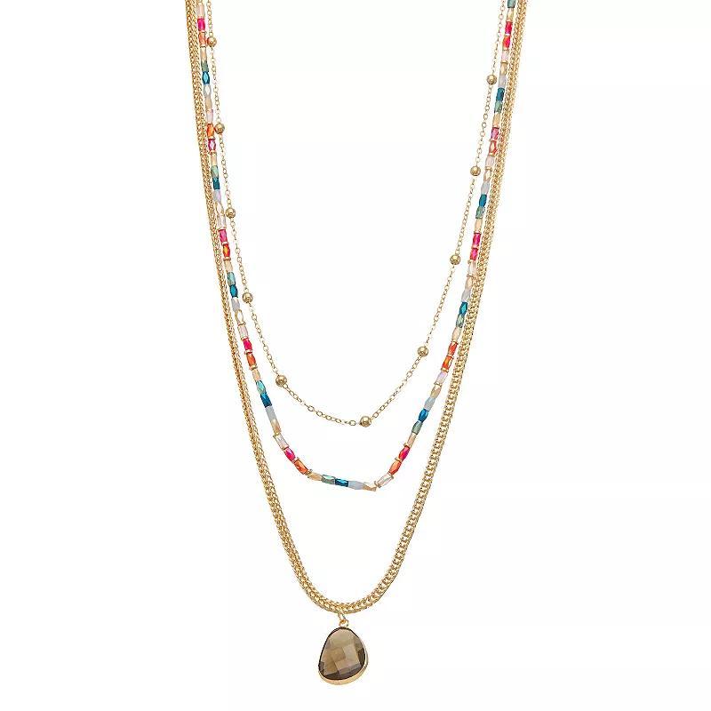 Sonoma Goods For Life Gold Tone Crystal & Glass Bead Triple-Row Pendant Necklace, Womens, Multicolor Product Image