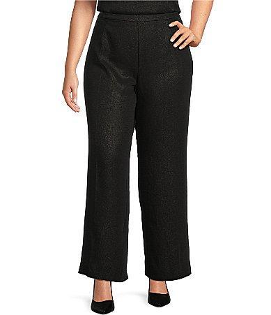 Ming Wang Plus Size Shimmer Woven Straight-Leg Side Zip Pants Product Image