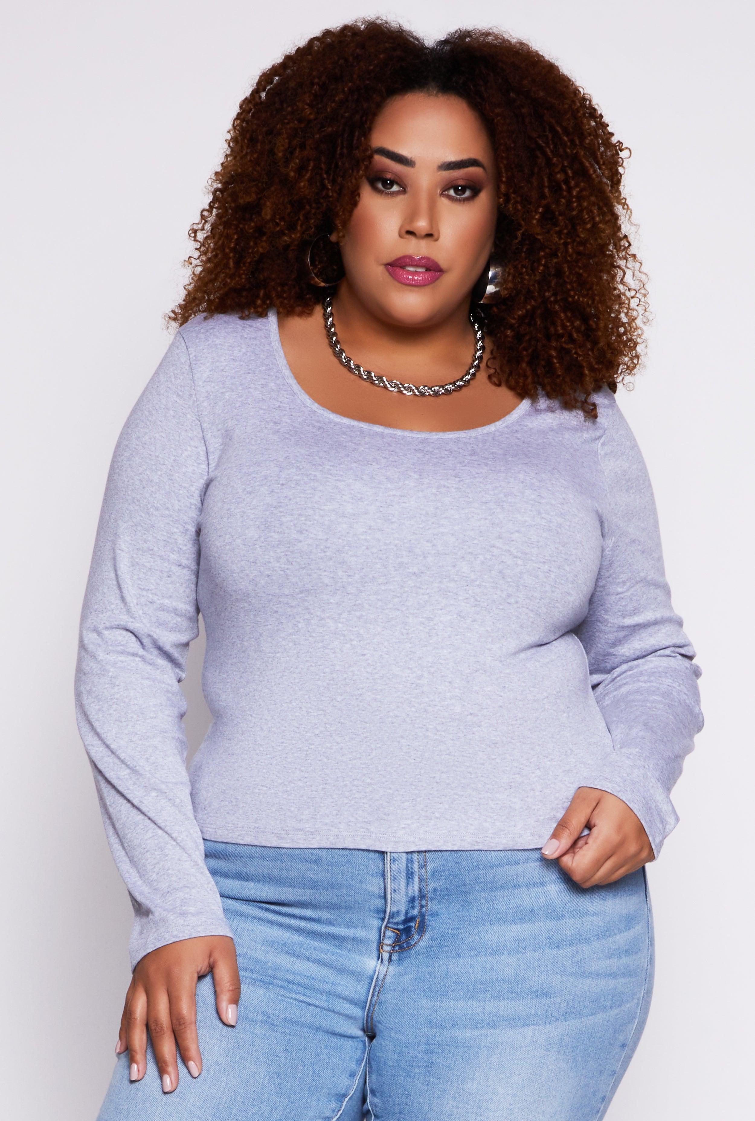 Womens Plus Size Basic Fleece Lined T Shirt Product Image