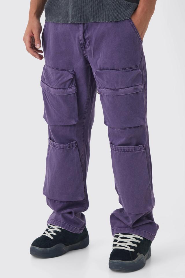 Relaxed Heavyweight Twill Acid Washed Cargo Pants | boohooMAN USA Product Image