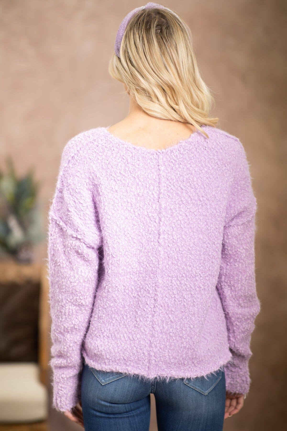 Lavender V-Neck Eyelash Sweater Product Image