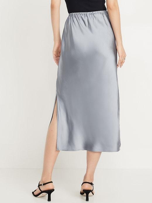 High-Waisted Satin Midi Slip Skirt Product Image