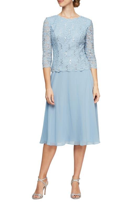 Alex Evenings Crew Neck 34 Sleeve Sequin Floral Lace Bodice Chiffon A Product Image