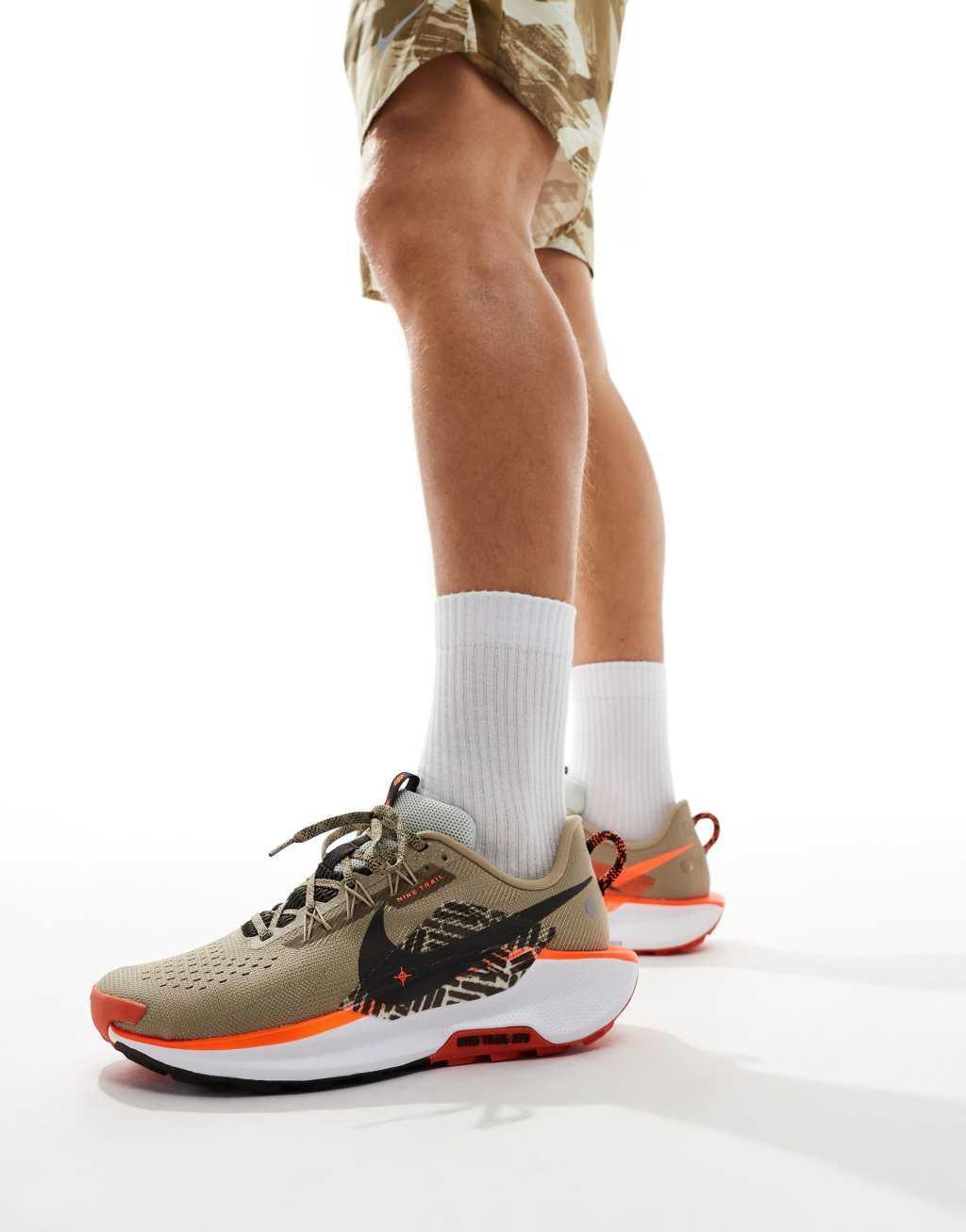 Nike Running ReactX Pegasus Trail 5 sneakers in khaki and orange Product Image