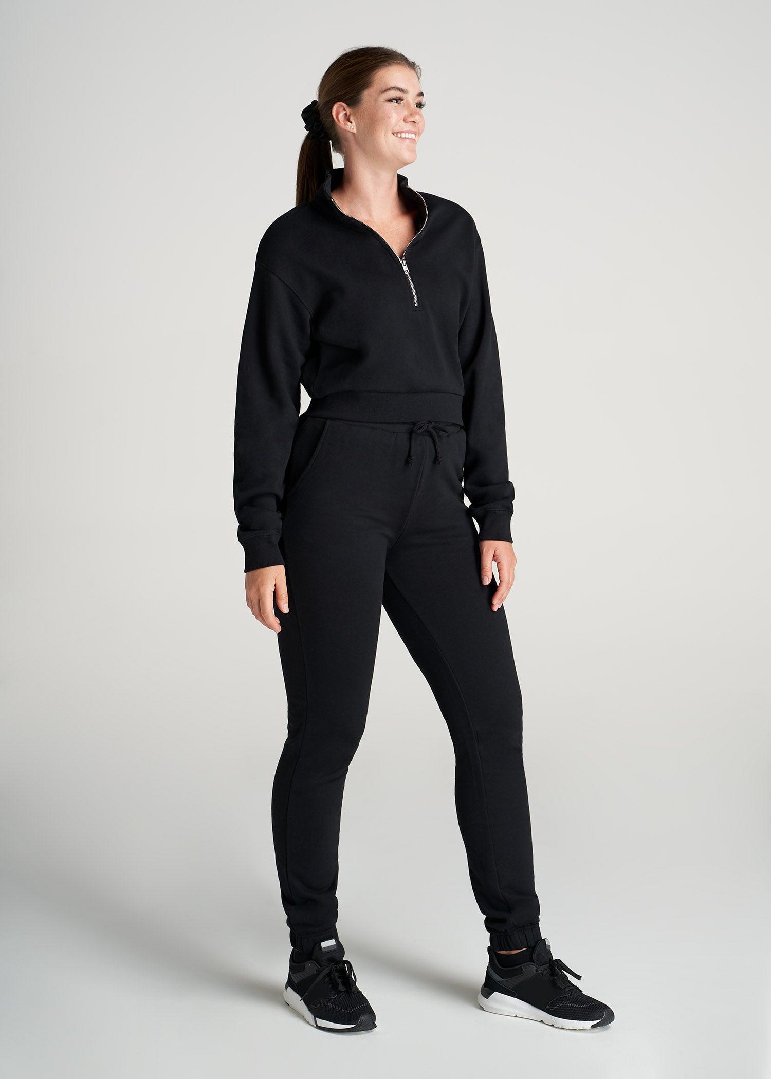 Wearever Fleece Cropped Half-Zip Sweatshirt for Tall Women in Black Female Product Image