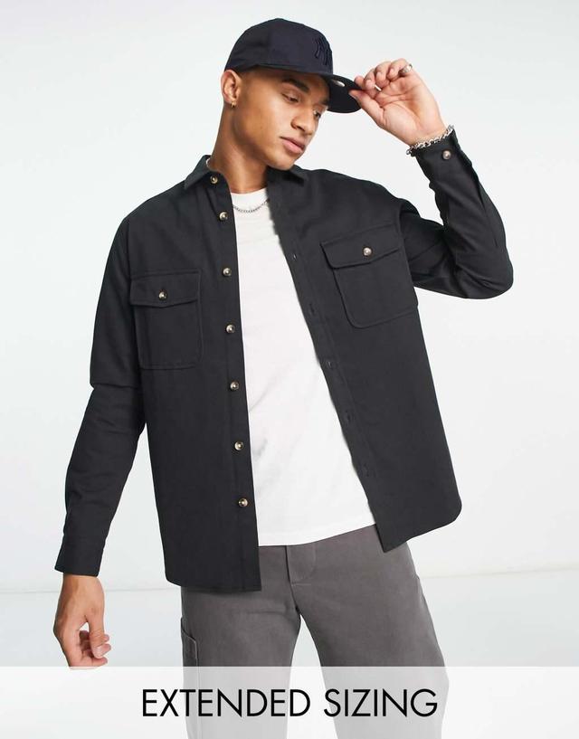 ASOS DESIGN cotton overshirt in black Product Image