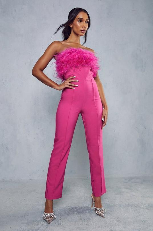 Premium Feather Trim Tailored Jumpsuit Product Image