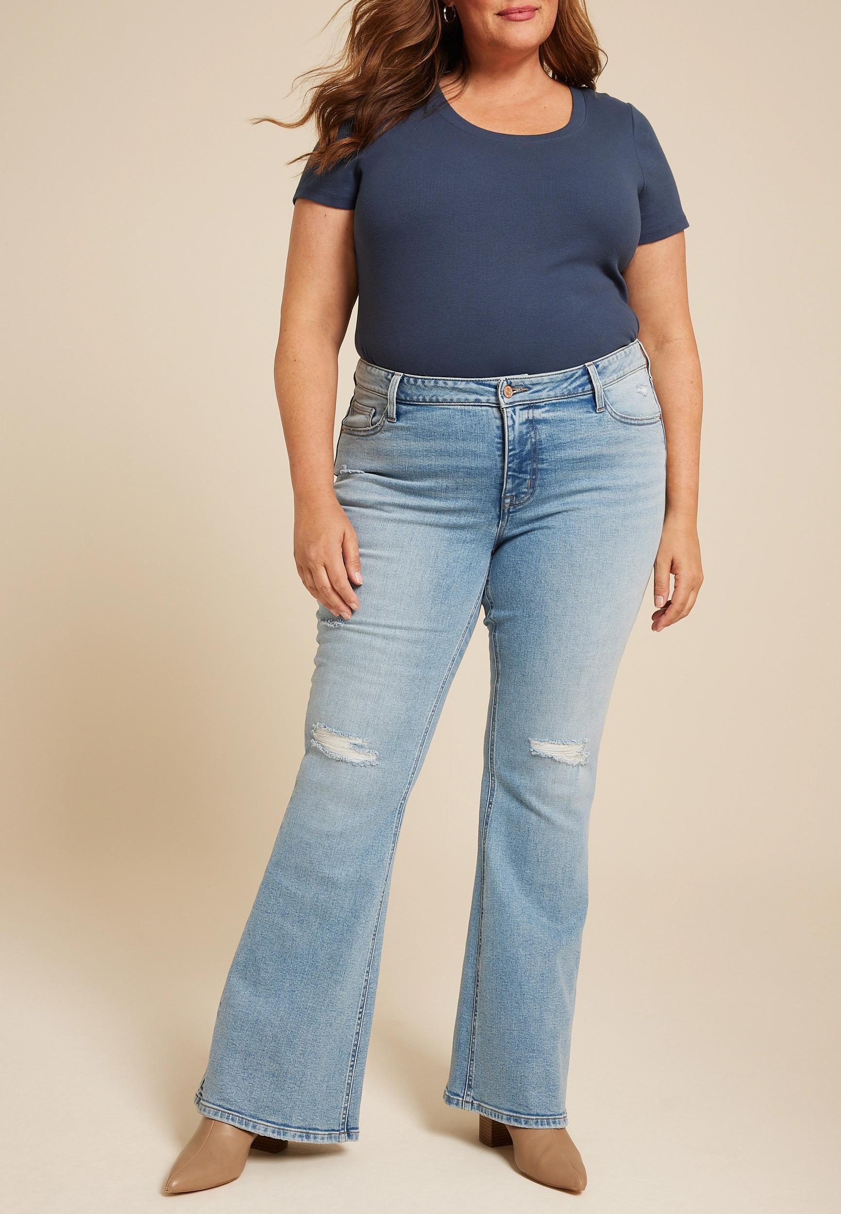 Maurices Plus Size Jeans Womens High Rise Ripped Flare Jeans Blue Size 20W Product Image